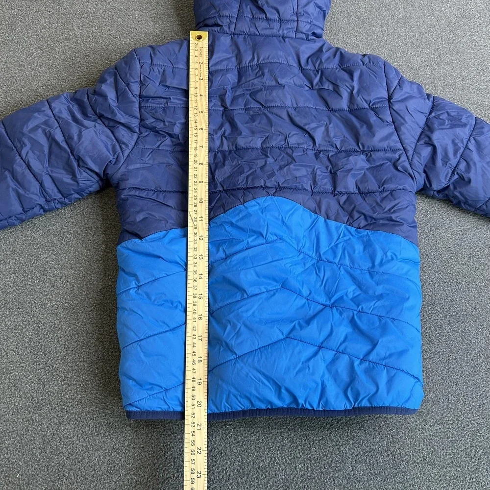 Eddie Bauer Jacket Kids Medium 10/12 Blue Hooded Puffer Reversible Sherpa Winter - Picture 13 of 14